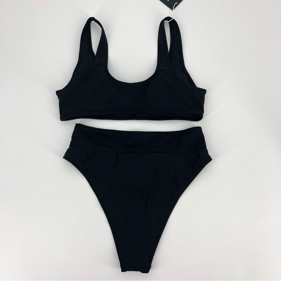 NWT Halara Black Sporty Bikini Swimsuit Crossover High Waisted Bottoms Medium - Picture 4 of 5